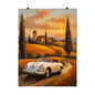 Vintage 1956 Porsche 356 Speedster Poster | Tuscan Countryside Sunset Wall Art | Impressionist European Classic Sports Car Fine Art Paper Print