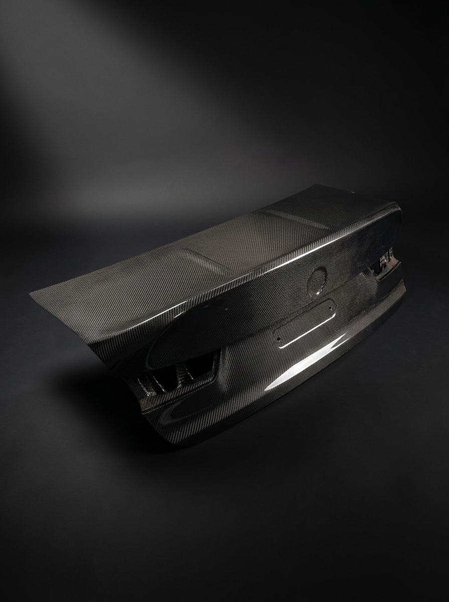 BMW 3 Series G80 M3 CSL style carbon fiber trunk by K2 Industries, featuring sleek black carbon fiber with aerodynamic design.