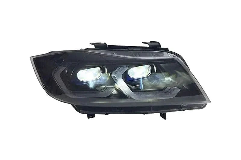 BMW 3 Series E90 LED headlights by K2 Industries, modern laser style headlights with sleek design for 2004-2013 models.