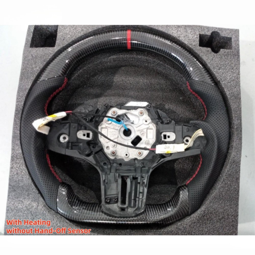 Heated carbon fiber steering wheel for BMW G20 G80 G82 M3 M4 by Vekto, showcasing the sleek black design and textured surface.