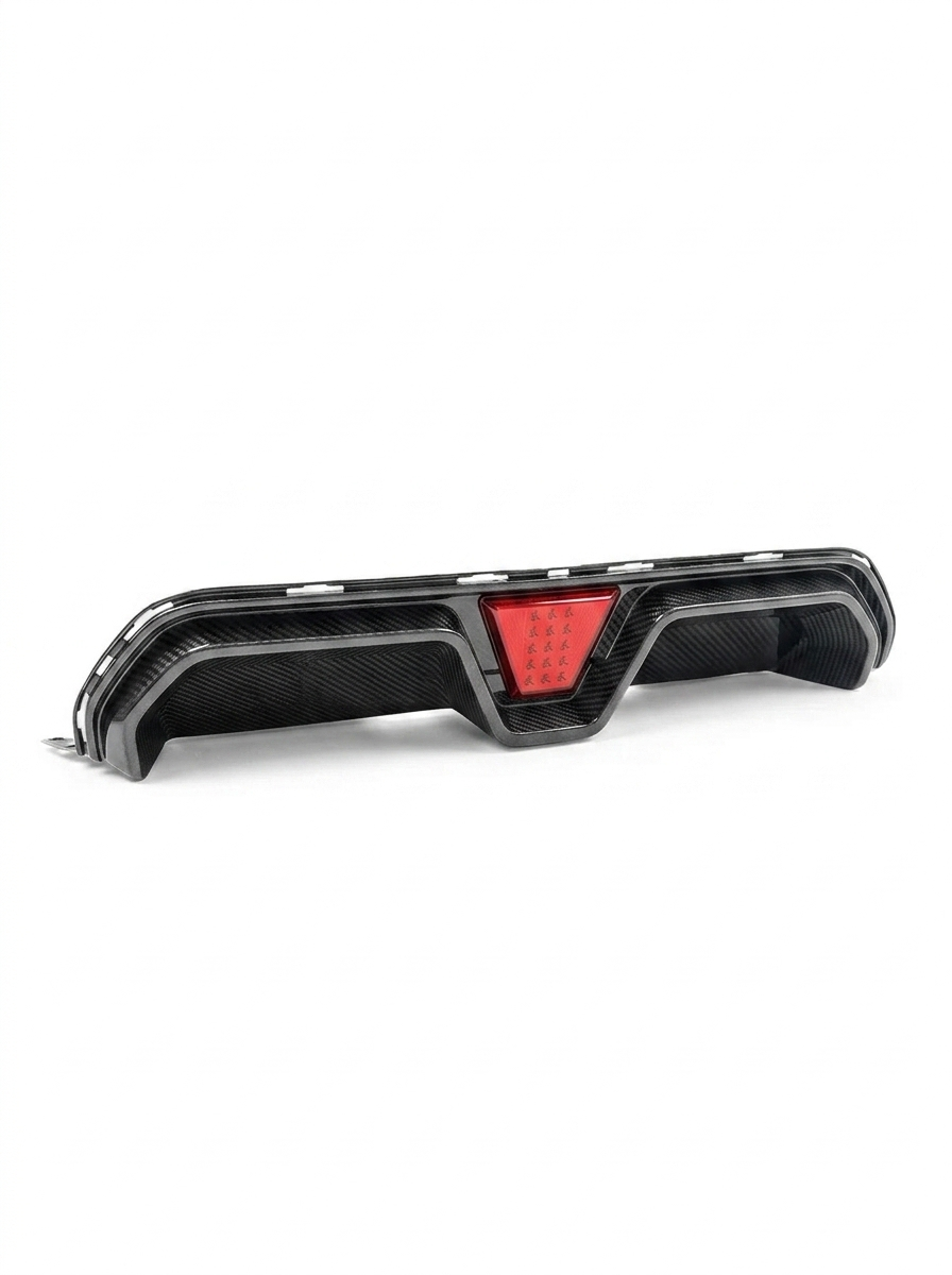 BMW 5 Series F90 M5 CS style carbon fiber rear diffuser by K2 Industries, showcasing sleek, textured carbon fiber design on a 2020+ model.