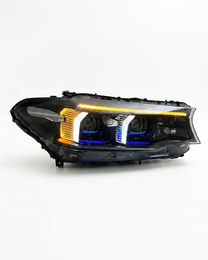 BMW 5 Series G30 G38 M5 F90 dual-color LED headlight assembly with DRL, showcasing the modern automotive headlight design.