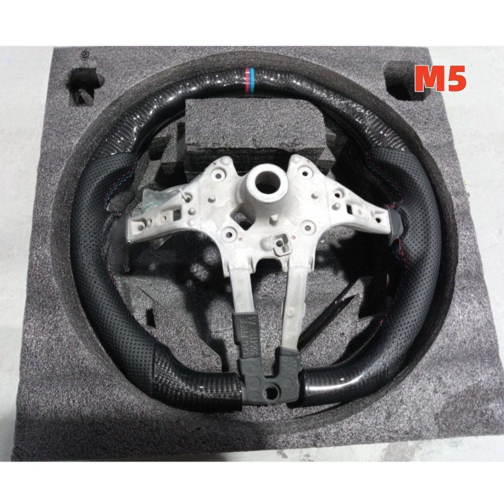 Vekto real carbon fiber M Sport steering wheel for BMW F90 M5, F10 5 Series, F07 GT, F11 Touring, F Series, close-up view