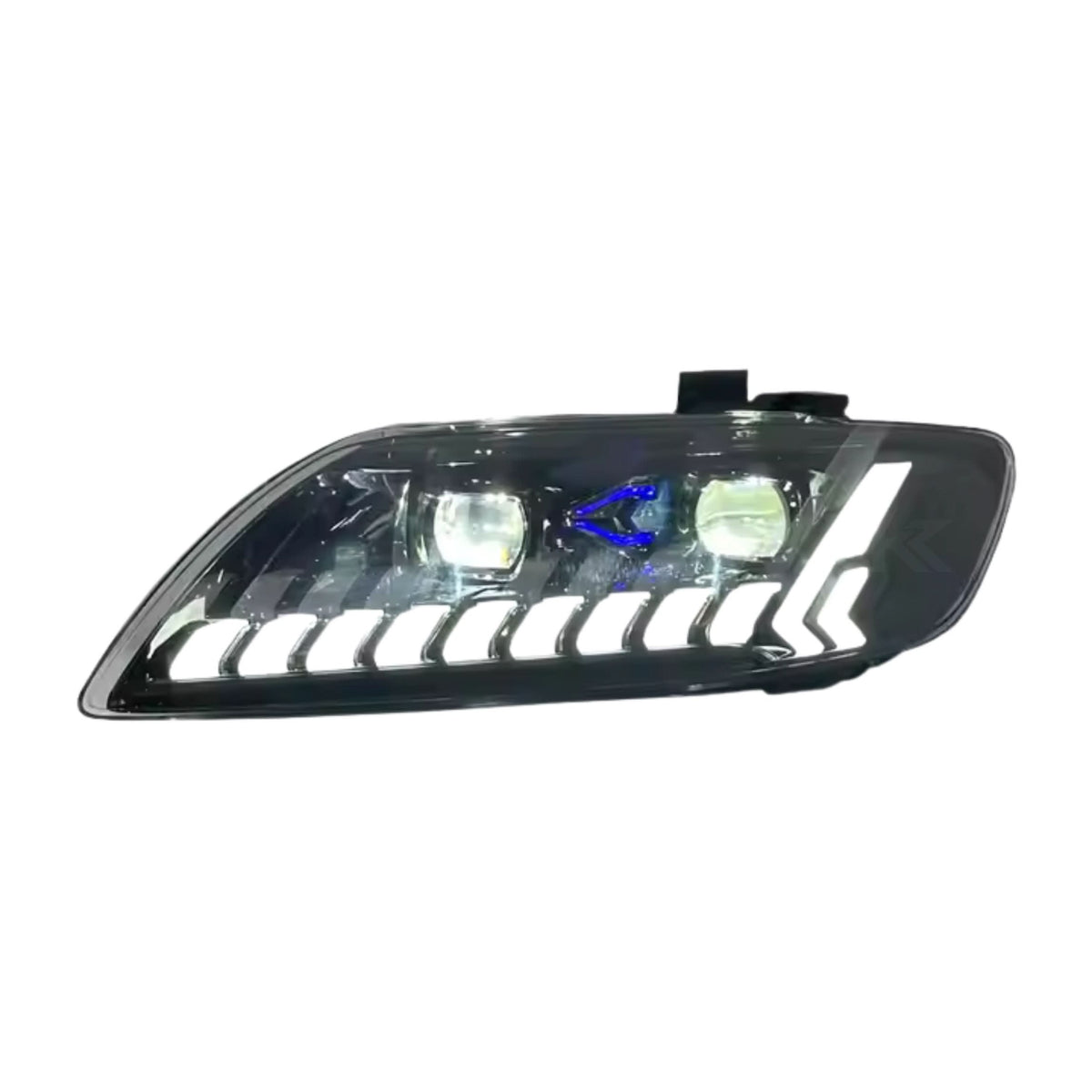 Audi Q7 full LED projector headlights by K2 Industries, showing sleek headlight assembly with bright LED lens and housing.