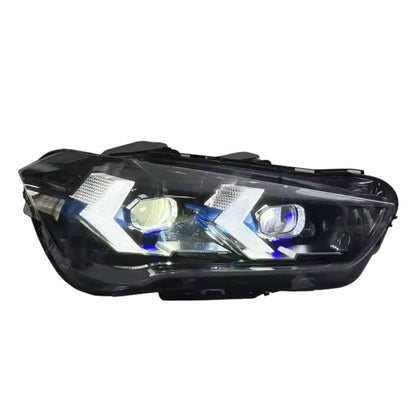 BMW X1 F48 LED headlights by K2 Industries, arrow style, installed on 2016-2022 model, showcasing modern lighting design.