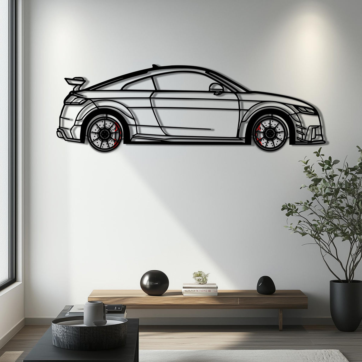 Audi TT Metal Car Wall Art with Rotating Wheels - Iconic Sports Coupe Silhouette Decor - Interactive Automotive Wall Art- KAFMEKA099