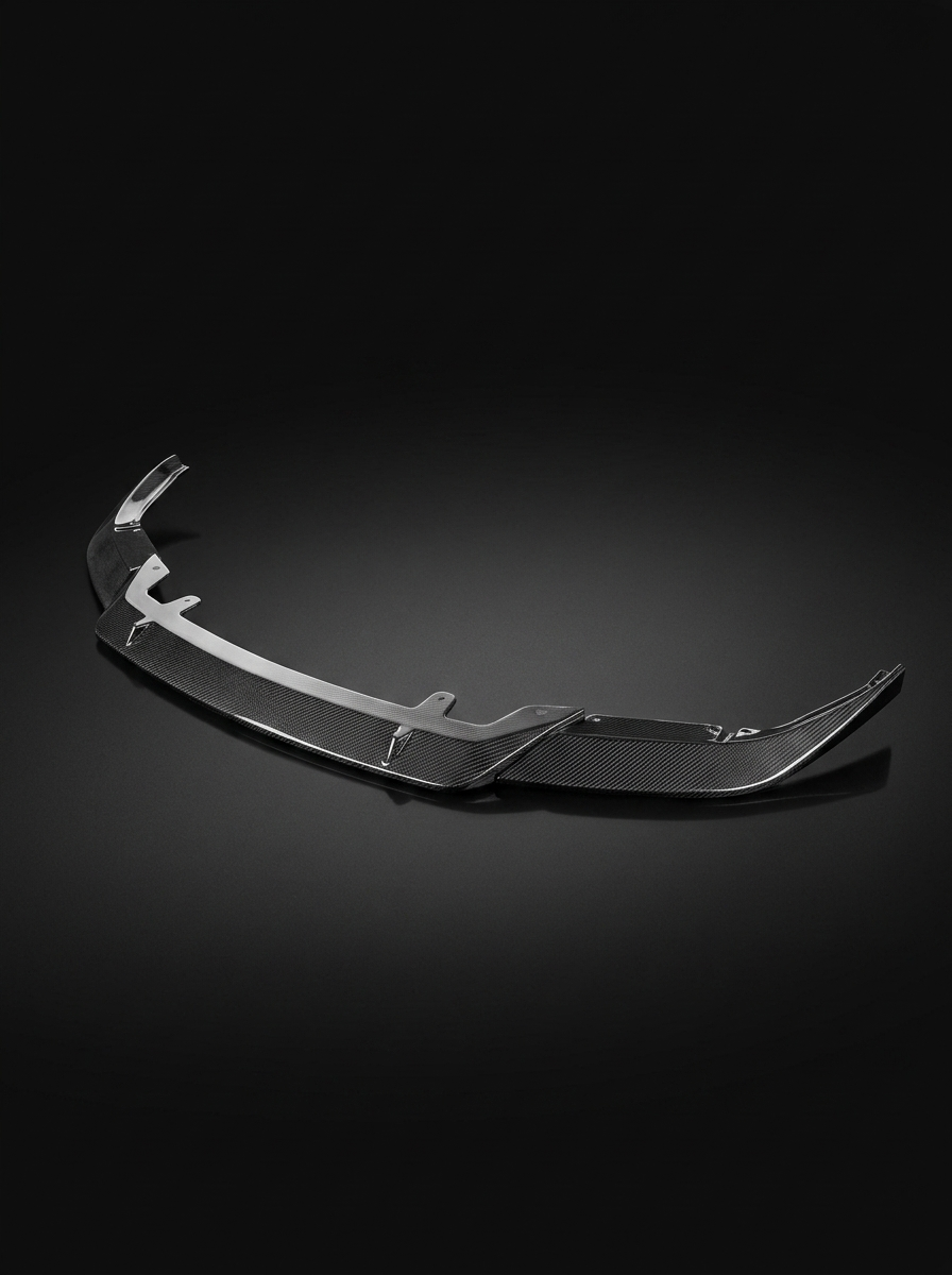 BMW 5 Series F90 M5 LCI ST Style carbon fiber front lip by K2 Industries, showing sleek, aerodynamic design on a 2020+ model.