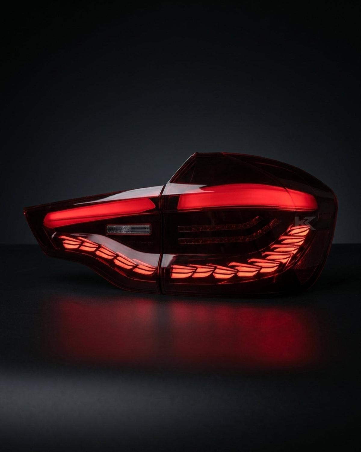 BMW X3 G01 and iX3 G08 LED GTS Dragon Scale style taillights in red or black by K2 Industries, showing close-up of tail light design