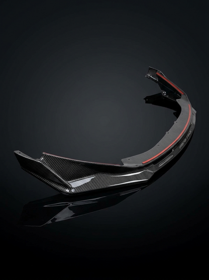 BMW 3 Series M3 M4 G80 G82 carbon fiber front lip by K2 Industries, featuring V style design for 2019+ models.