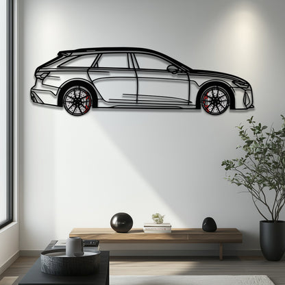 Audi RS6 Avant Metal Car Wall Art with Rotating Wheels - Super Wagon Silhouette Decor - Interactive Automotive Wall Art - KAFMEKA098