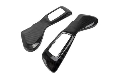 BMW 3 Series G80 M3 G82 M4 carbon fiber interior side seat trim frame panel cover bezel by K2 Industries, close-up view.