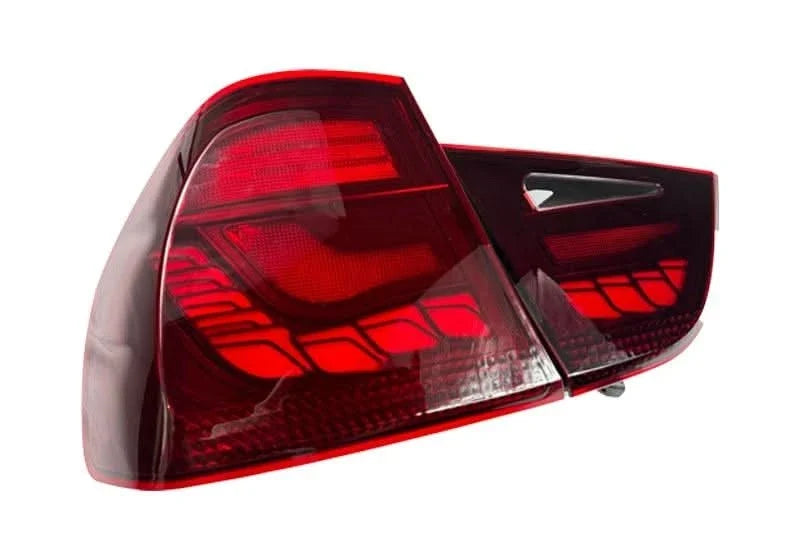 BMW 3 Series E90 M3 GTS OLED tail lights by K2 Industries showing close-up of sleek, modern LED tail light design for model years 2006-2011.