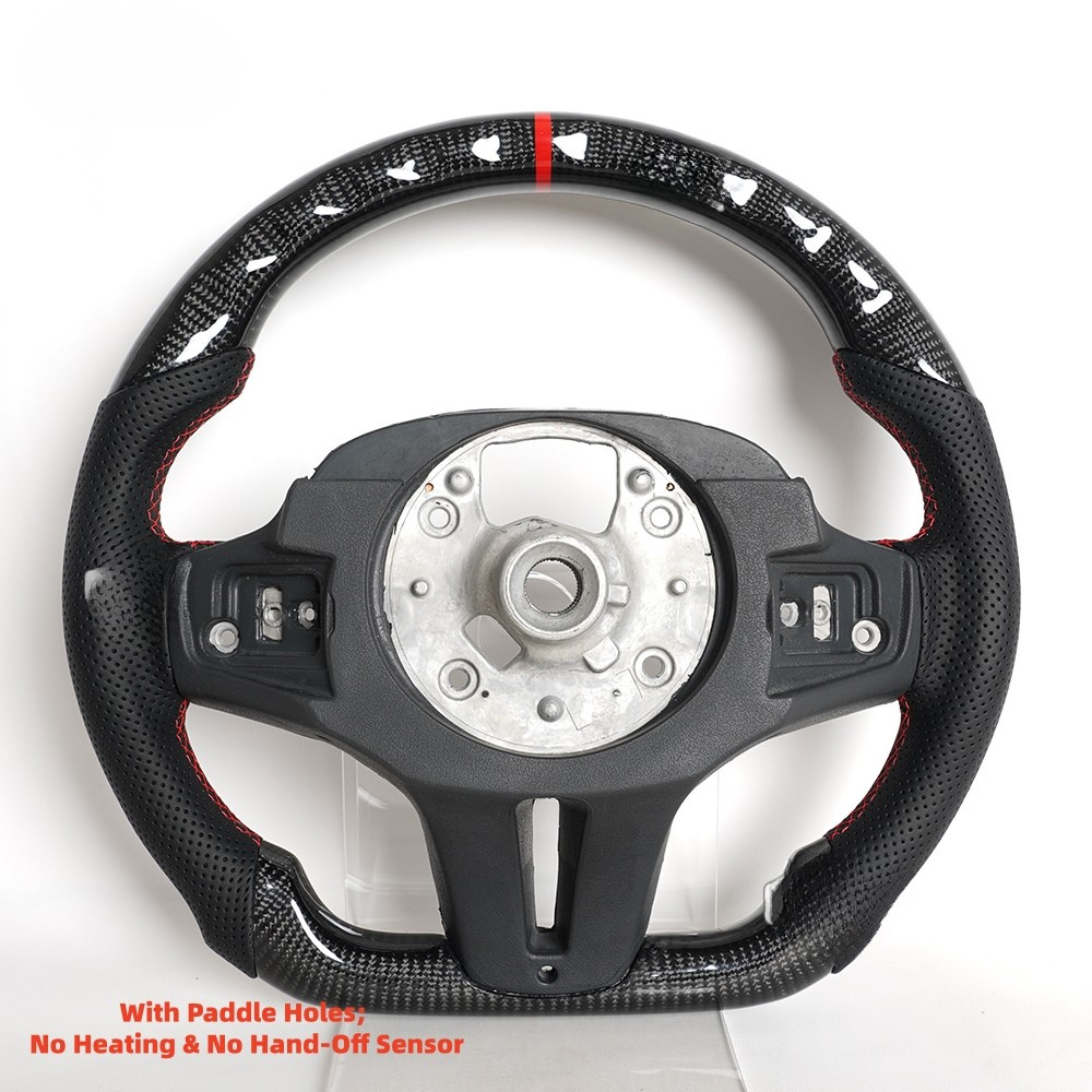 Vekto carbon fiber steering wheel for BMW G series M Sport G30 G05 G11, close-up view of the sporty wheel with carbon fiber finish.