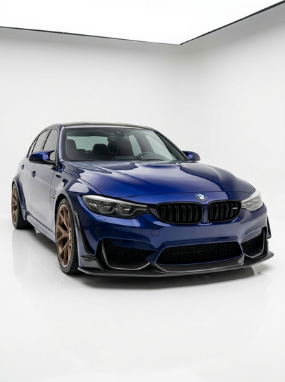 BMW 3 Series F80 M3 F82 F83 M4 Laptor Style carbon fiber front lip for sporty front-end enhancement.