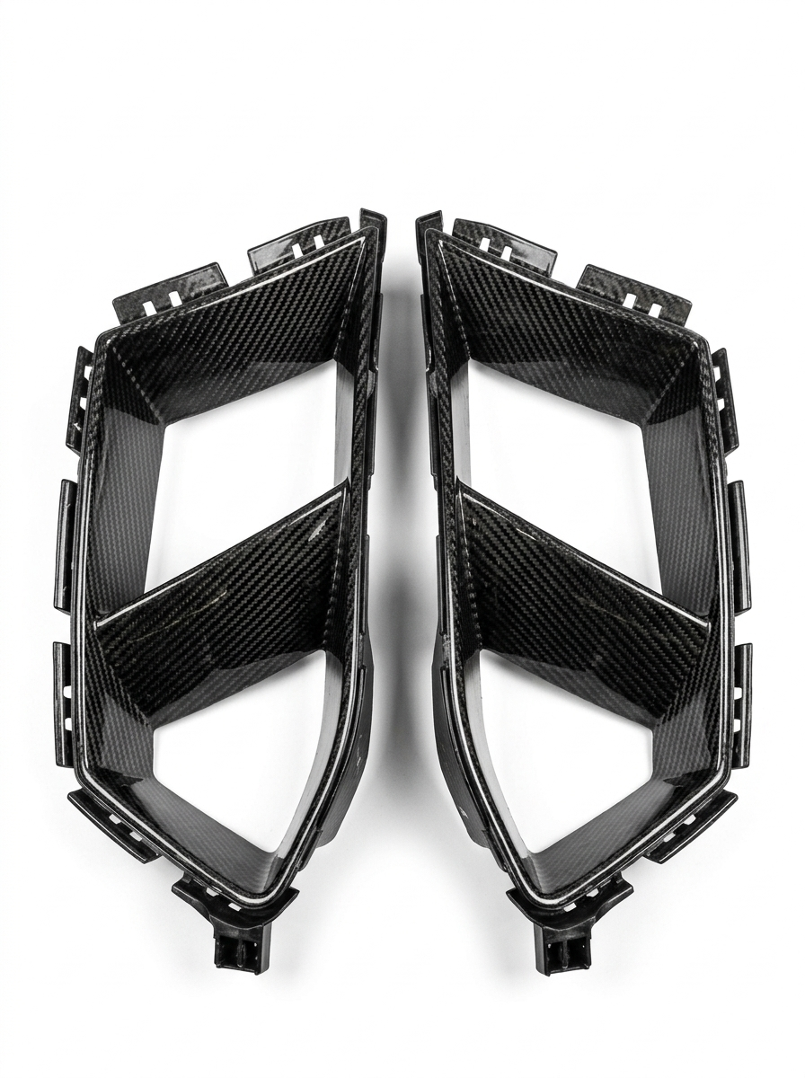 BMW 3/4 Series G80 G81 G82 G83 carbon fiber air ducts by K2 Industries, showcasing sleek, lightweight aerodynamic design.