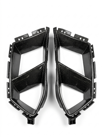 BMW 3/4 Series G80 G81 G82 G83 carbon fiber air ducts by K2 Industries, showcasing sleek, lightweight aerodynamic design.