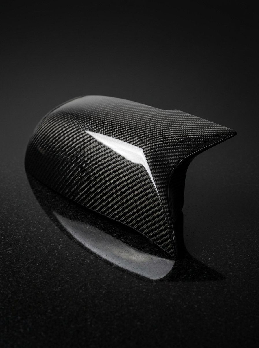 BMW 1 & 2 Series F20 F21 F22 F32 F87 M135i M140i carbon fiber side mirror covers by K2 Industries, showing sleek glossy finish