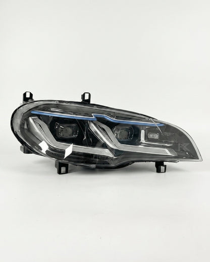 BMW X5 E70 LED headlights upgrade by K2 Industries, showing close-up of sleek, modern headlight design for model years 2007-2013.