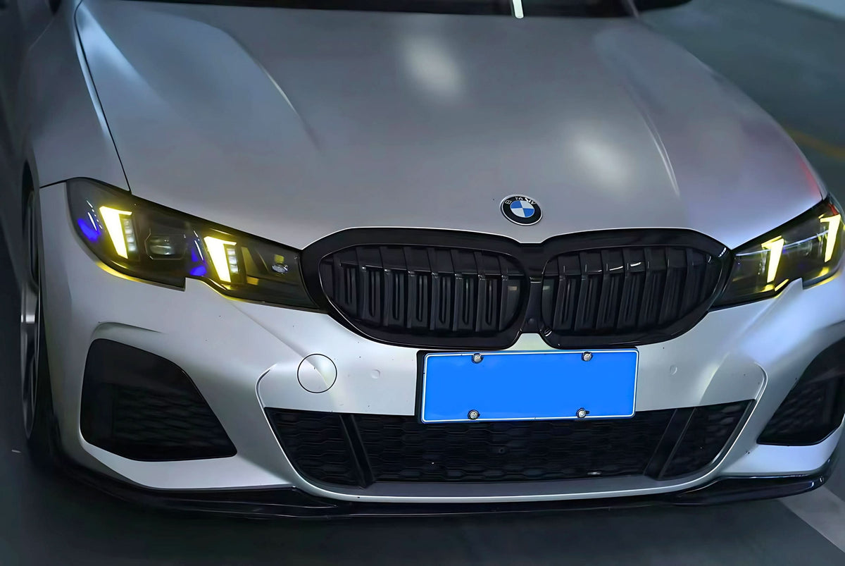 BMW 3 Series G20 G28 Snake Eye Style Sequential LED Headlights by K2 Industries, showcasing the sleek headlight design.