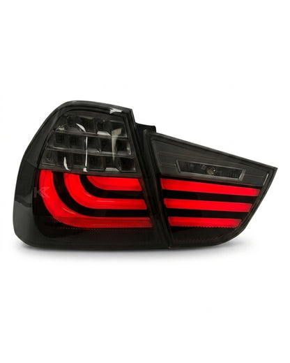 BMW 3 Series E90 upgraded LED tail light assembly by K2 Industries, showing the red and clear lens design for rear lighting.