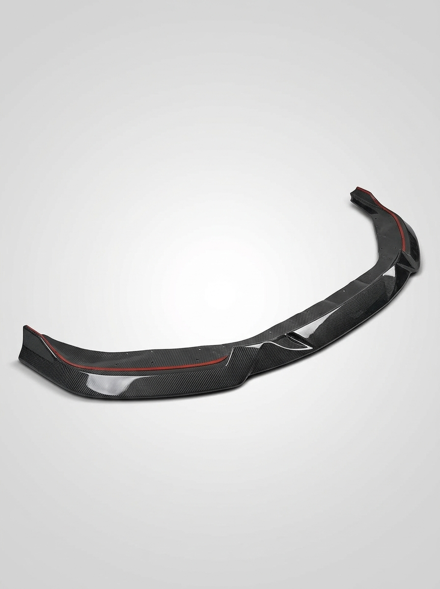 BMW 2 Series G87 M2 MHC Style carbon fiber front lip by K2 Industries, showing the sleek, textured front lip design on the car.