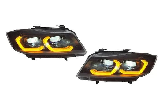 BMW 3 Series E90 LED headlights by K2 Industries, modern laser style headlight design for 2004-2013 models.
