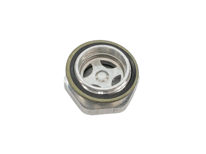 GoWesty coolant expansion tank sight glass for cooling system, showing the transparent viewing window for coolant level inspection.
