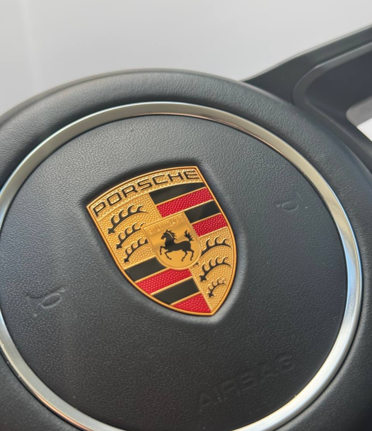 Genuine Porsche 991.2 steering wheel full set in yellow with black accents, featuring Boston Motortech branding and detailed stitching.