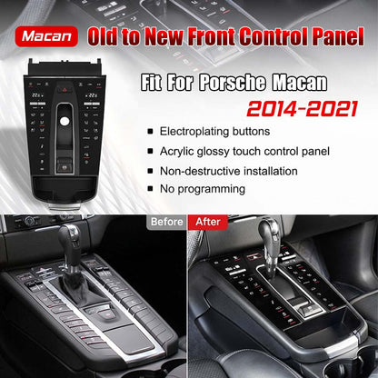Carlinklife® center console panel for Porsche Macan 2014-2021, close-up view of the interior car accessory with detailed finish.