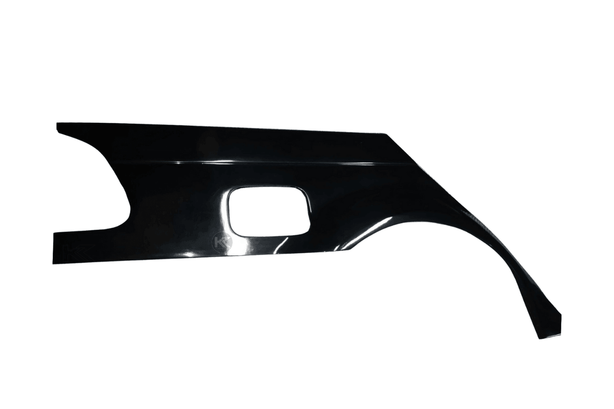 K2 Industries BMW 3-Series E46 sedan over fender kit with vented front fenders, available in ABS or fiberglass, for enhanced styling.