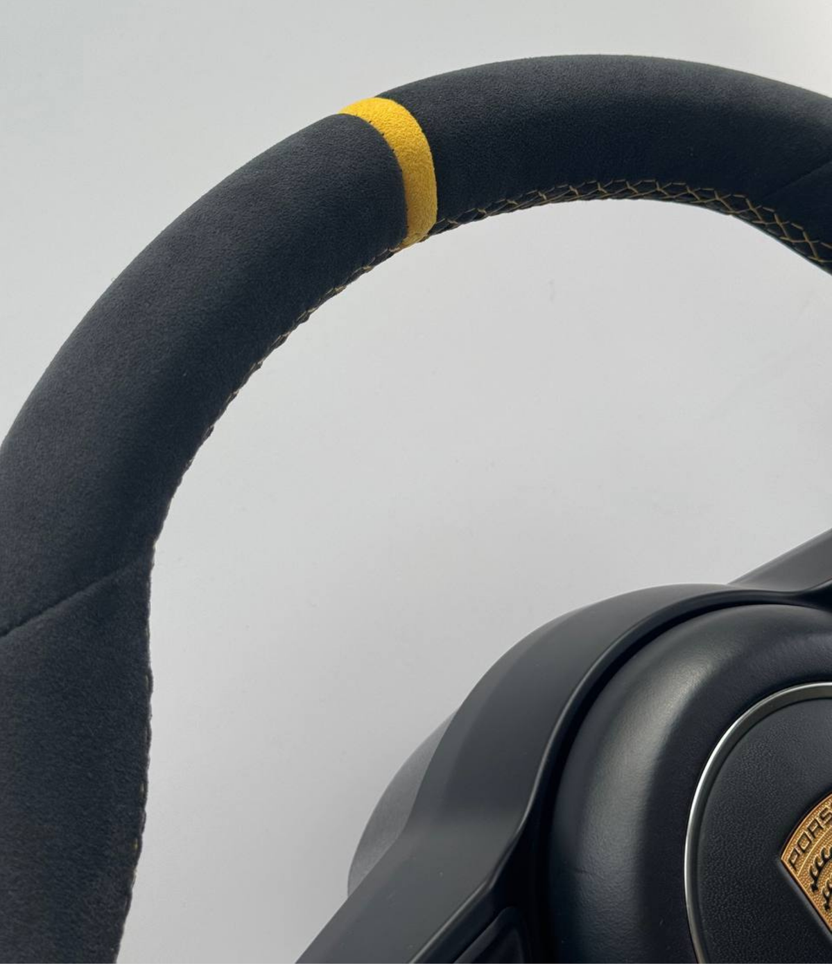 Genuine Porsche 991.2 steering wheel full set in yellow with black accents, featuring the Boston Motortech brand logo.