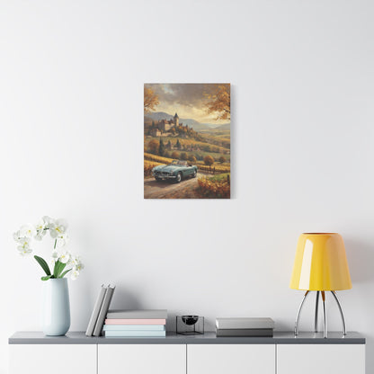 Vintage 1957 BMW 507 Roadster Canvas Wall Art | Autumn Vineyard Castle Valley Canvas Print | Impressionist Classic European Sports Car Art for Living Room & Office