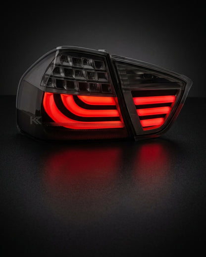 BMW 3-Series E90 tail light upgrade by K2 Industries, showing sleek, modern tail light design for 2006-2009 models.
