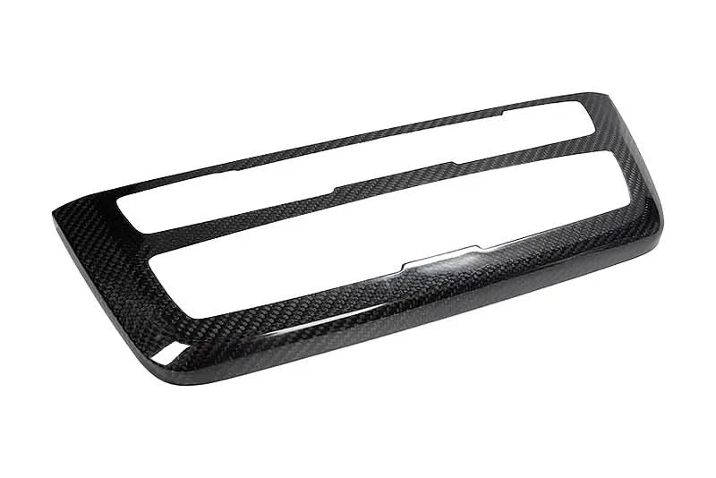 BMW 3 Series F30 carbon fiber radio cover trim by K2 Industries, interior upgrade for 2011-2019 models, sleek carbon fiber finish.