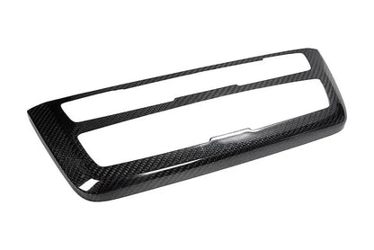 BMW 3 Series F30 carbon fiber radio cover trim by K2 Industries, interior upgrade for 2011-2019 models, sleek carbon fiber finish.