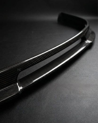 Carbon fiber front lip splitter for 2006-2009 Volkswagen Golf GTI MK5, designed as an A Style front bumper accessory by K2 Industries.