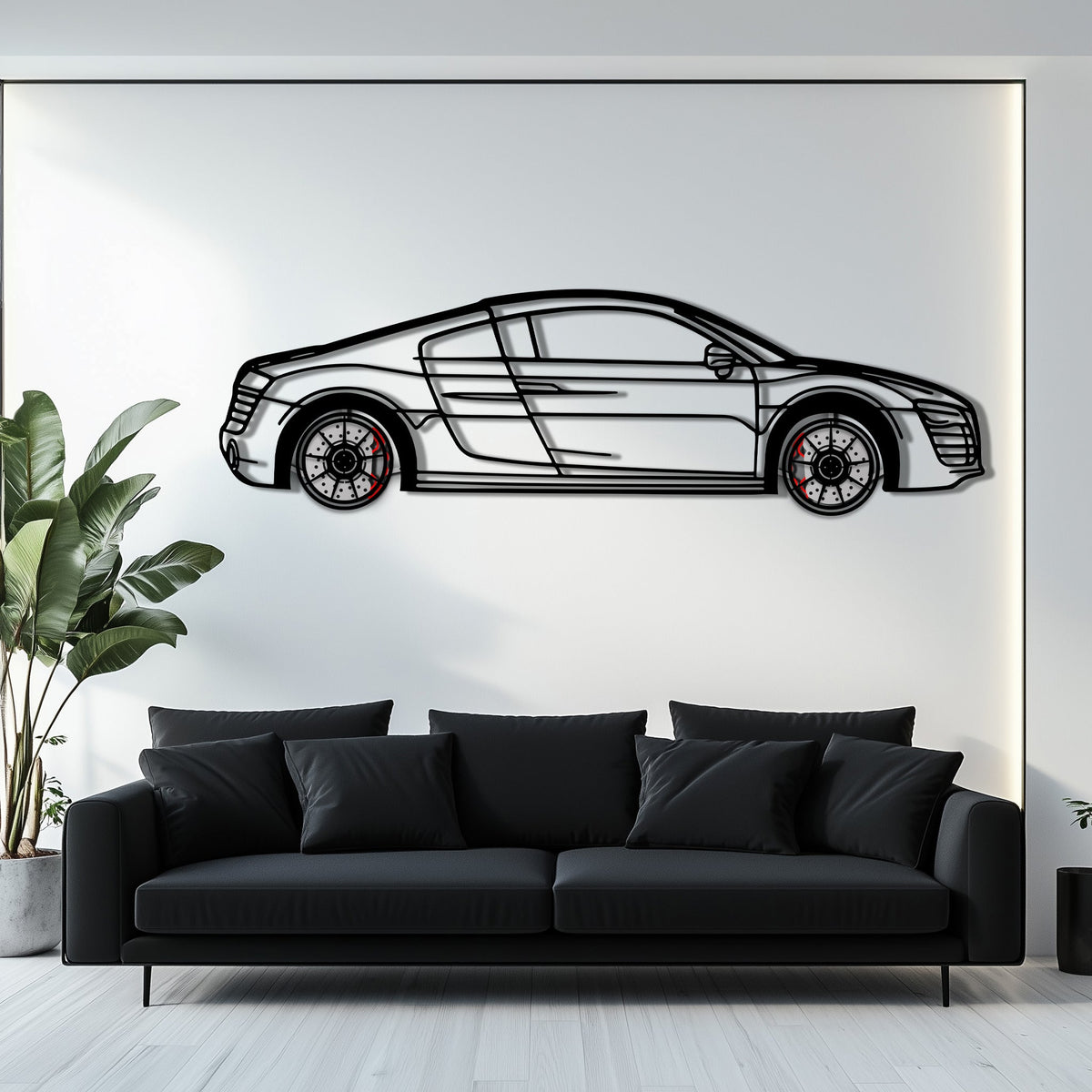 Audi R8 Metal Car Wall Art with Rotating Wheels - Exotic Supercar Silhouette Decor - Interactive Automotive Wall Art KAFMEKA096