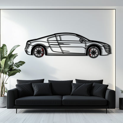 Audi R8 Metal Car Wall Art with Rotating Wheels - Exotic Supercar Silhouette Decor - Interactive Automotive Wall Art KAFMEKA096