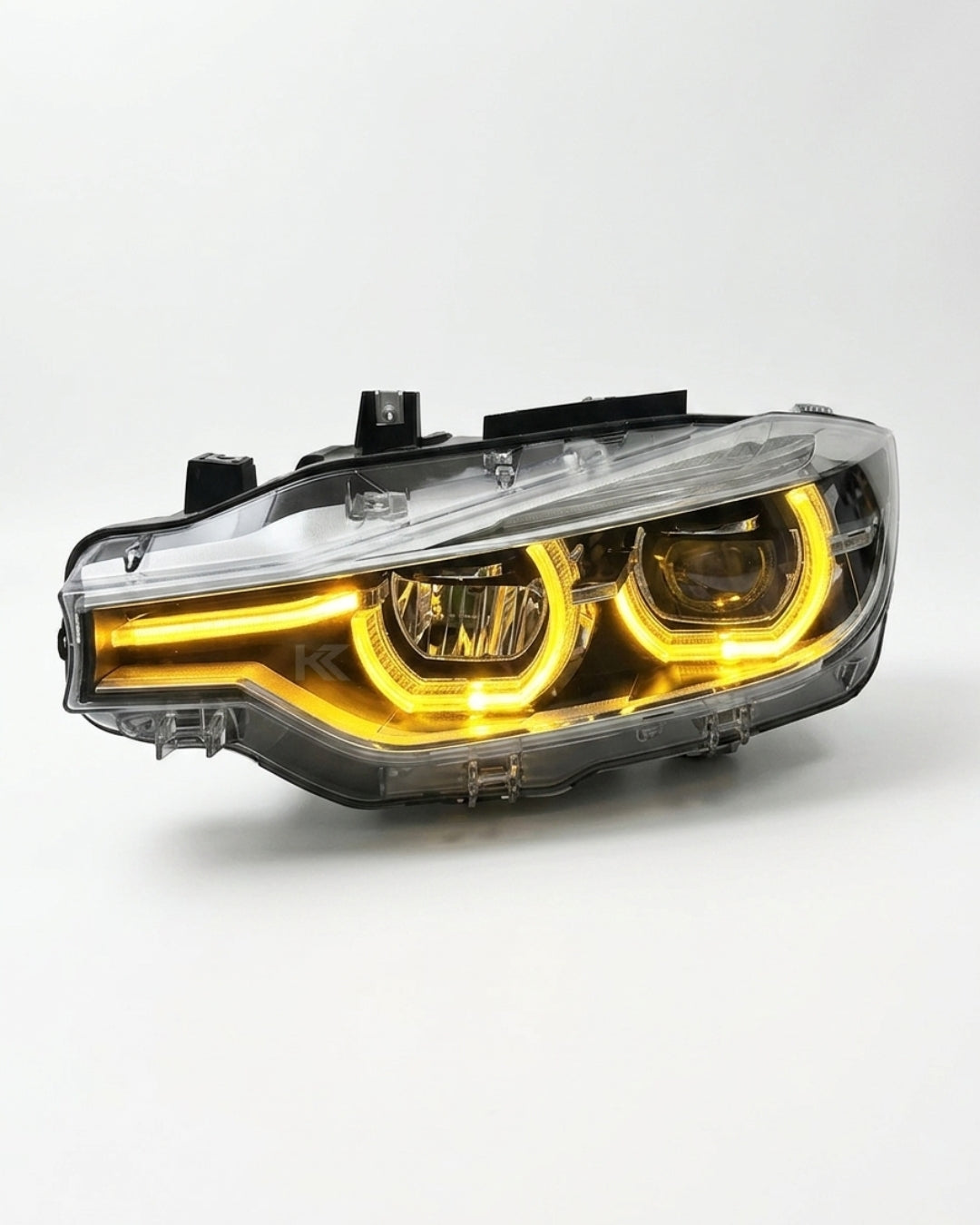 BMW 3 Series F30 LED headlight assembly by K2 Industries with triple-color DRL, high and low beam for 2012-2018 models.