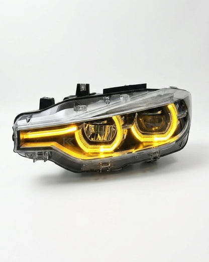 BMW 3 Series F30 LED headlight assembly by K2 Industries with triple-color DRL, high and low beam for 2012-2018 models.