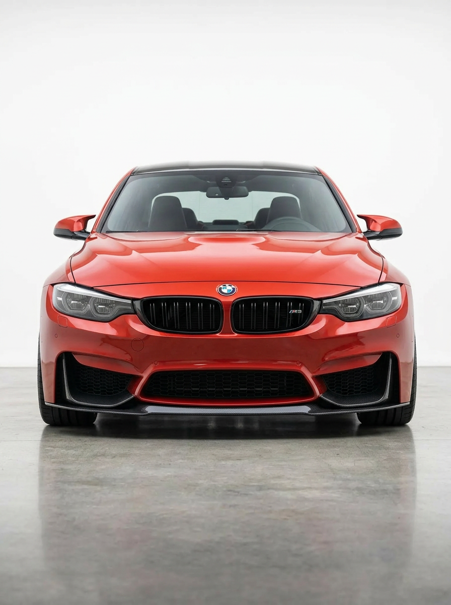 BMW 3 Series F80 M3 F82 M4 CS style carbon fiber front lip by K2 Industries, showcasing the sleek aerodynamic design.