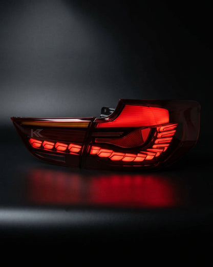 BMW 3-Series F34 Gran Turismo tail lights by K2 Industries in red or smoke GTS OLED style, 2012-2016 model year.