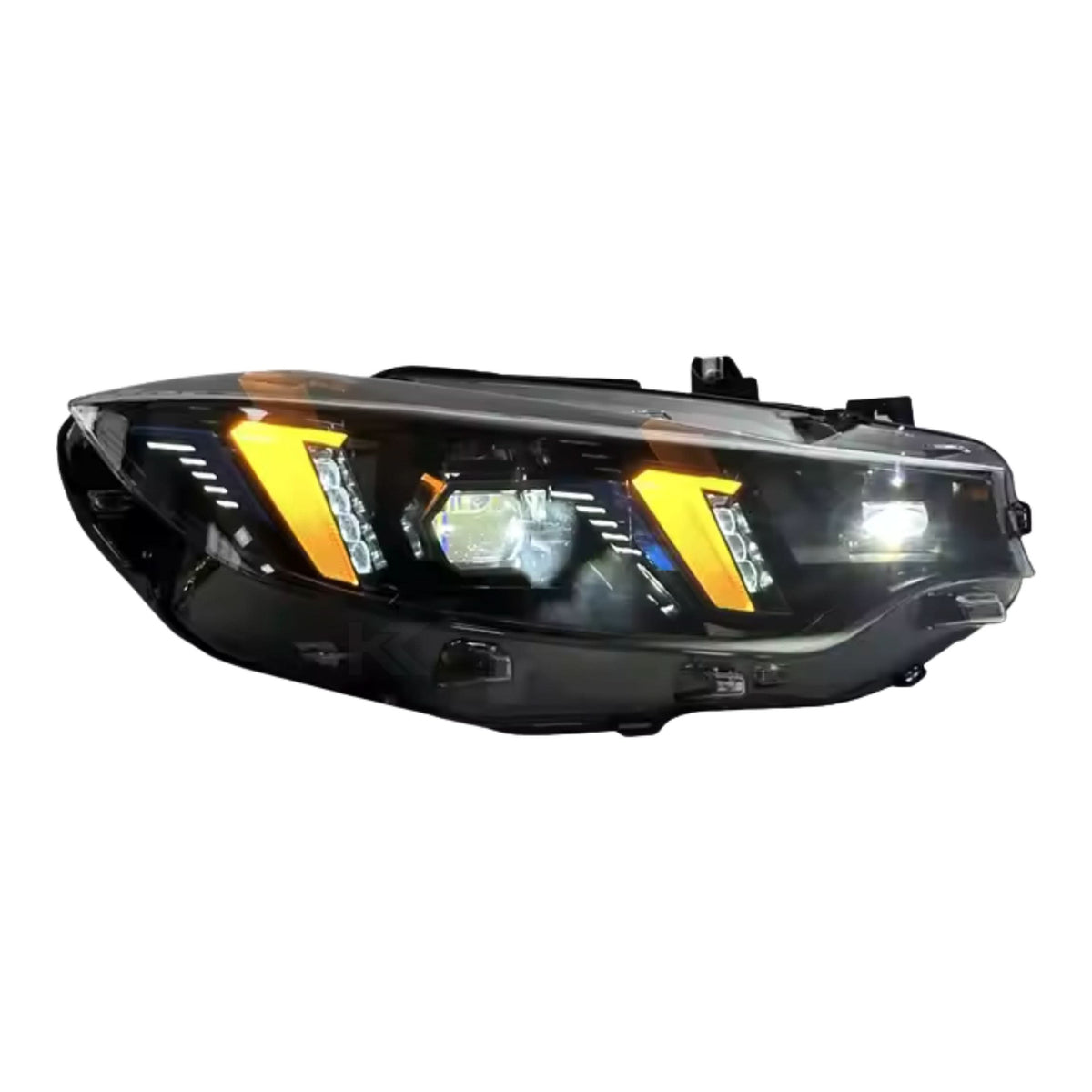 BMW 4 Series F32 F36 F8 Snake Eyes LED headlights by K2 Industries, showing sleek black housing and bright LED daytime running lights.