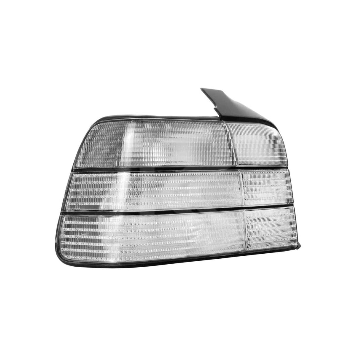 BMW 3 Series E36 tail lights with clear frosted lens by K2 Industries, showing the front view of the all-clear tail light assembly.