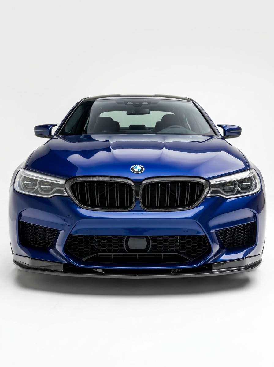 BMW 5 Series G30 carbon fiber front grille by K2 Industries, showcasing sleek, lightweight, and textured carbon fiber design.