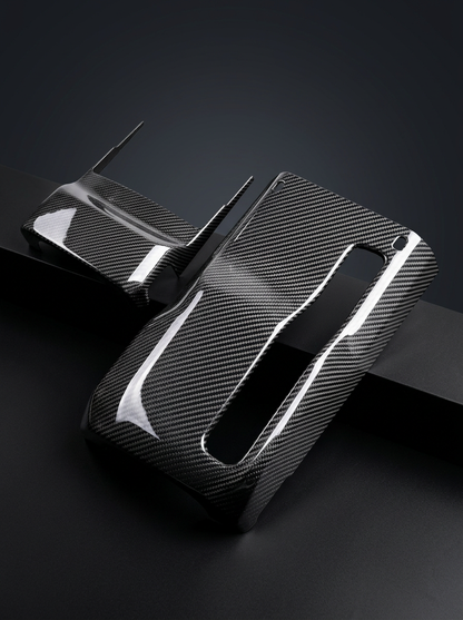 BMW 3 Series G80 G81 M3 and 4 Series G82 G83 M4 carbon fiber steering column cover by K2 Industries, showcasing sleek black finish.