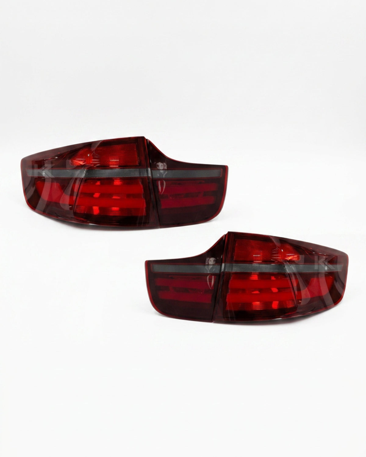 BMW X6 E71 tail lights with red and smoked LED upgrade by K2 Industries, showing the stylish rear lighting design.