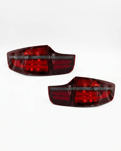 BMW X6 E71 tail lights with red and smoked LED upgrade by K2 Industries, showing the stylish rear lighting design.