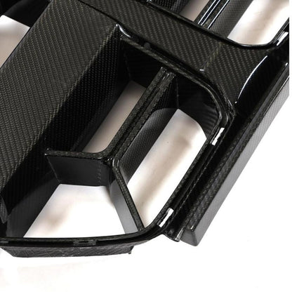 Carbon fiber kidney grille for BMW G80 M3 and G82 M4 by Palenon Performance, showing sleek, high-quality automotive grille design.