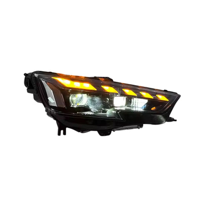 K2 Industries Audi A4 RS4 Style LED headlights for 2013-2021 model, showing sleek design with LED light strips and clear lens.